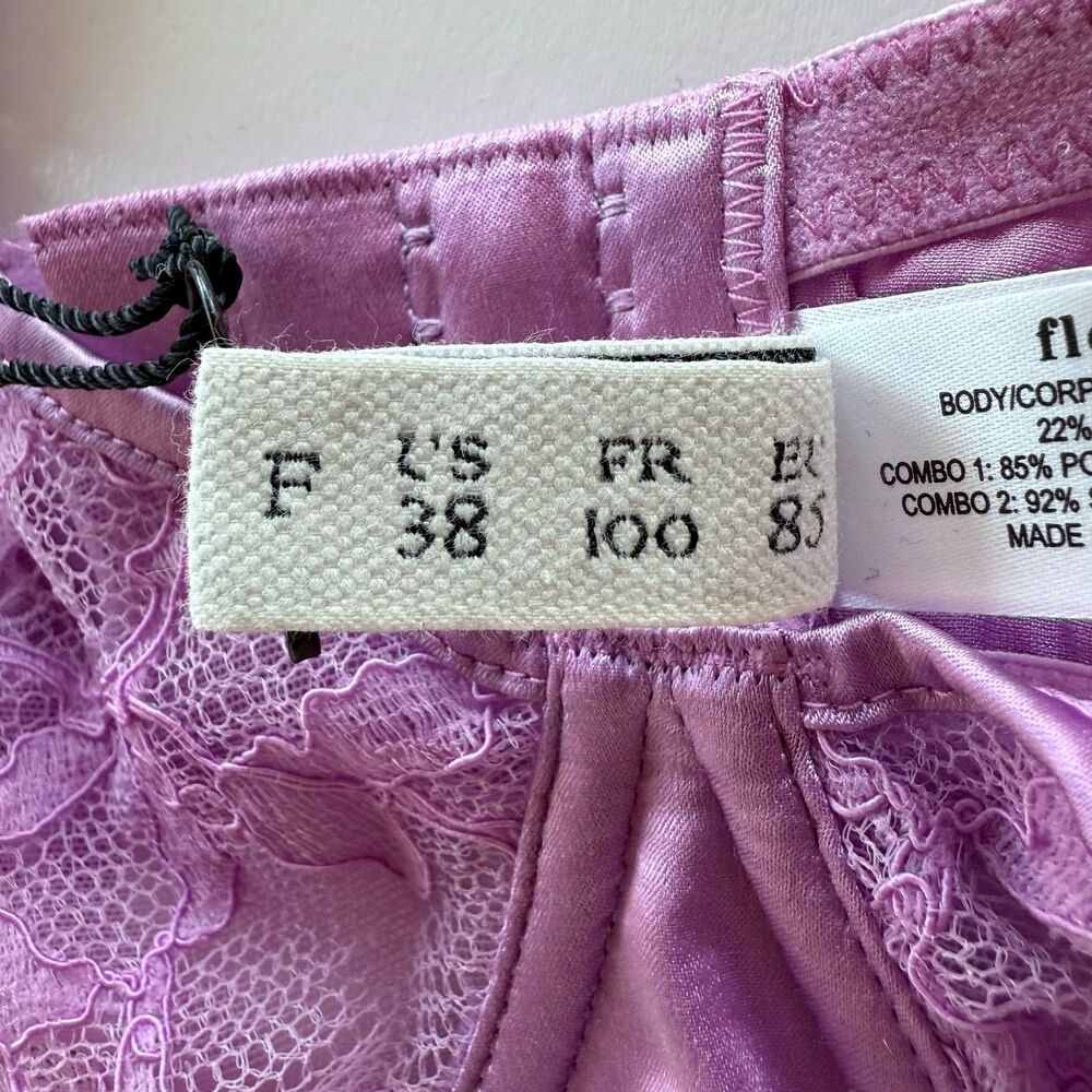 NWT Fleur du Mal Magnolia Lace Unlined Demi Bra in Lilac Purple Size 38F - Picture 12 of 14